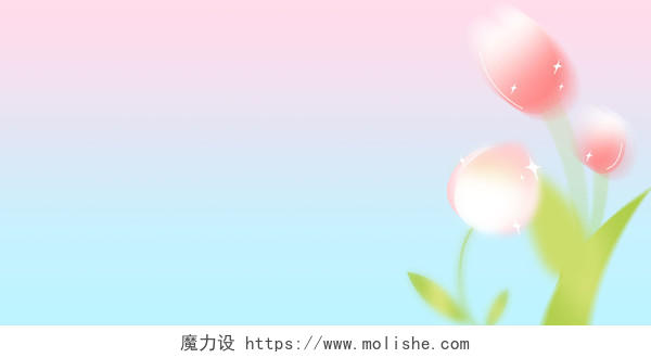 绿粉色郁金香花朵弥散文艺小清新唯美温馨惊蛰展板背景背景素材